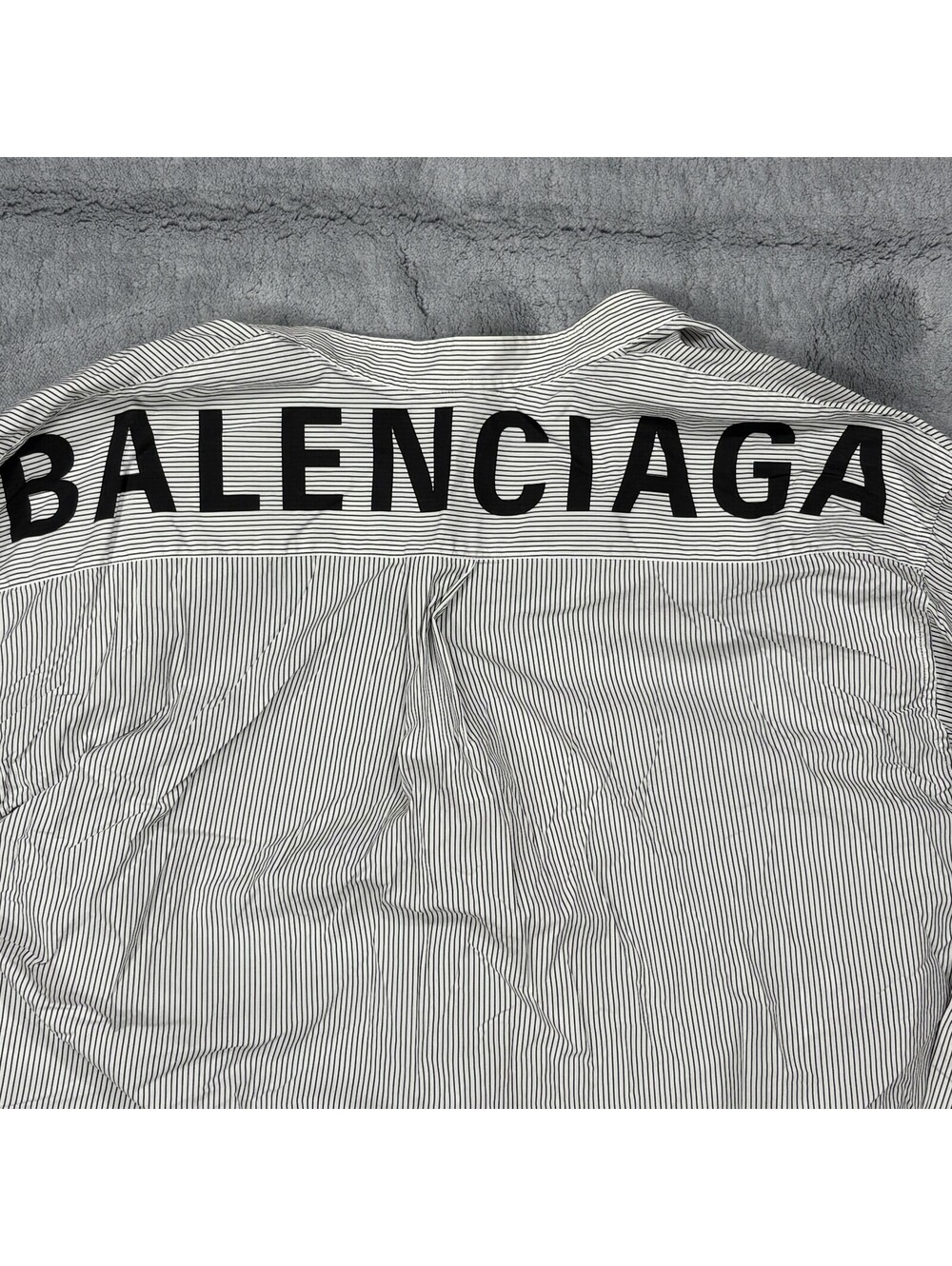 Balenciaga Womens 34 Logo Back Pinstripe Cotton Tie Waist Shirt Blouse Italy